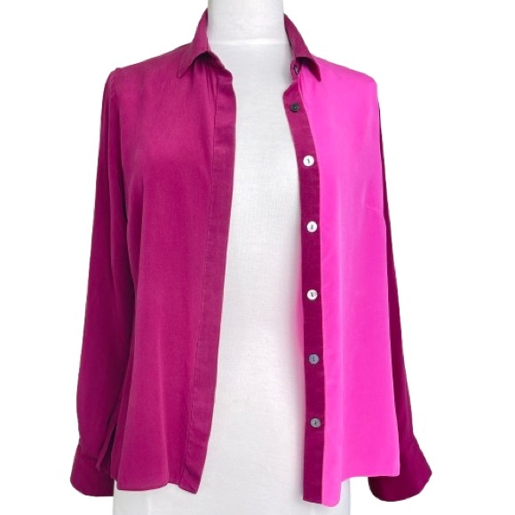 Jonathan Simkhai Silk Shirt | Pink Color Block Button Down Blouse Top | size: XS - Picture 4 of 13